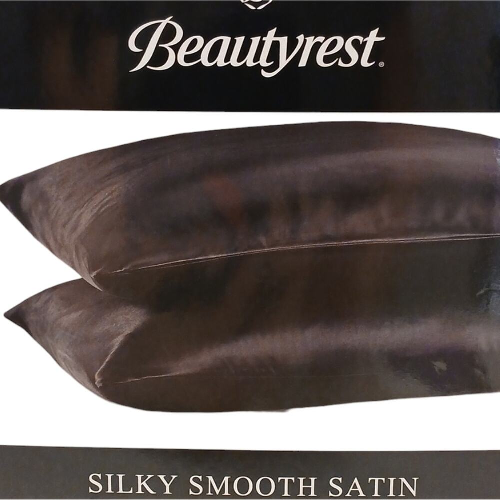2 Pc Beautyrest KING SIZE Satin Pillowcases BLACK Silky Therapeutic Hair Skin